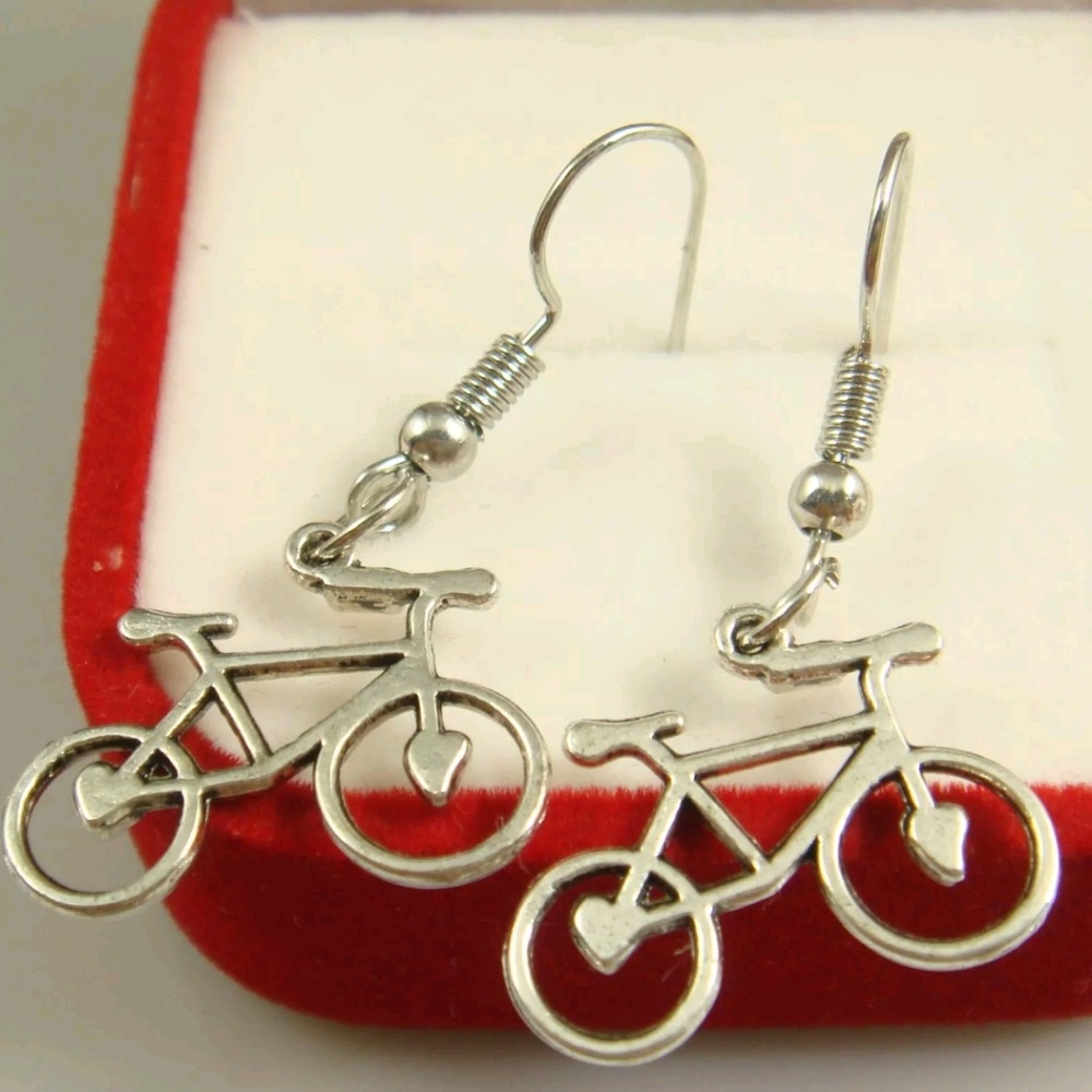 🎁🎁🎁# 91. 925 Silver Plated Hook 1.8 Bicycle Earrings